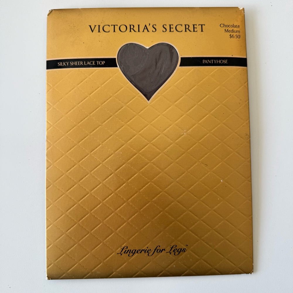 Victoria's Secret Silky Sheer Lace Top Choco Brown Pantyhose MEDIUM VINTAGE NEW
